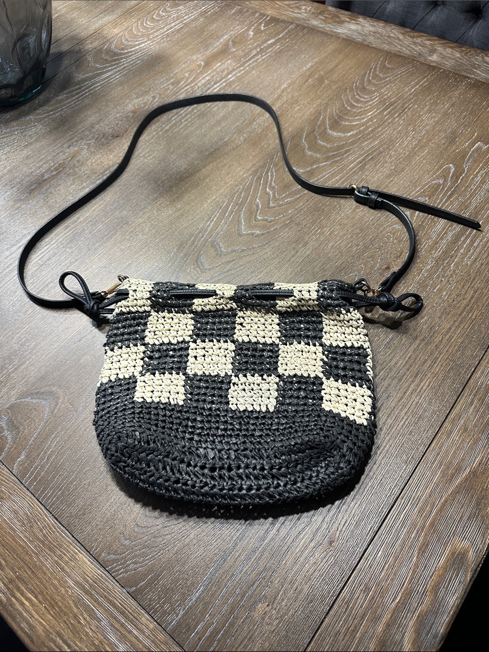 Universal Thread Black & Cream Woven Checkered Crossbody Bag